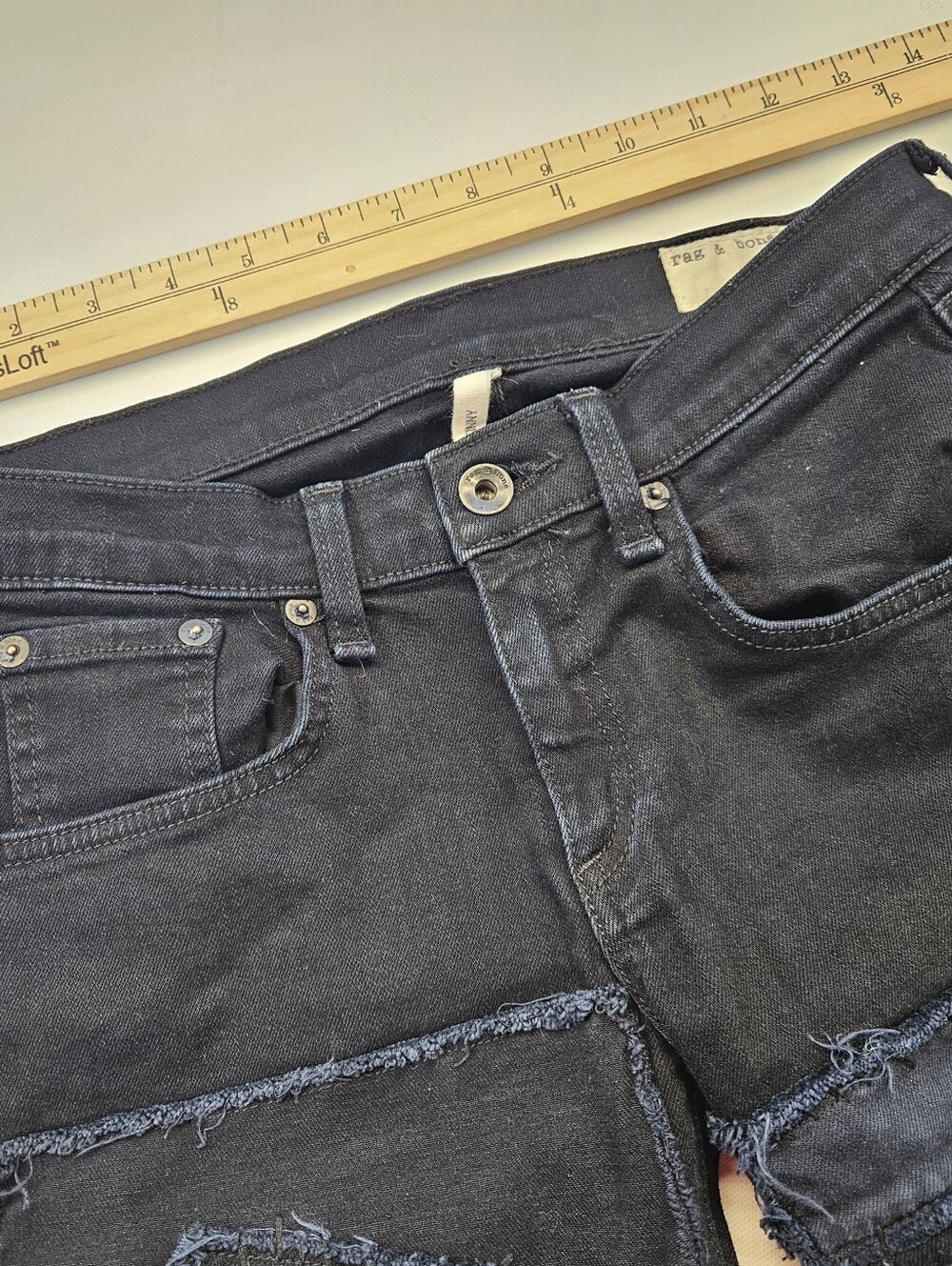 RAG & BONE Skinny Patch & Repair Jeans in Torn Coal(Navy w Black Overdye)Size 25 - Picture 6 of 14